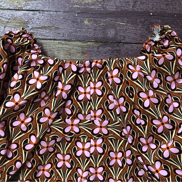 ASOS Luxe Extreme Sleeve Belted Mini Dress Retro Floral Off Shoulder - Picture 14 of 16